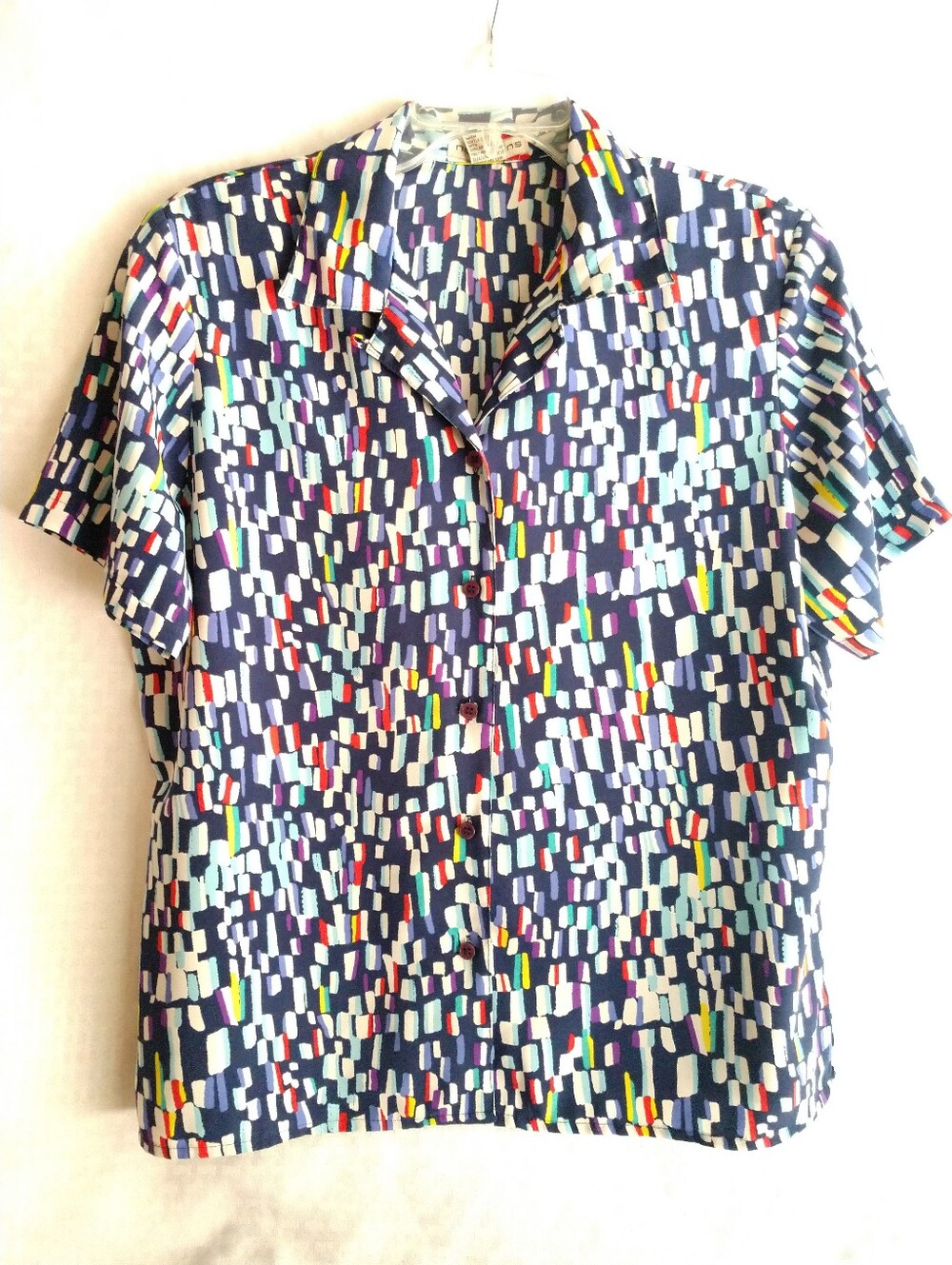 Pretty Notations Colorful Blouse Shirt Short Sleeve Button Front Multicolor LRG